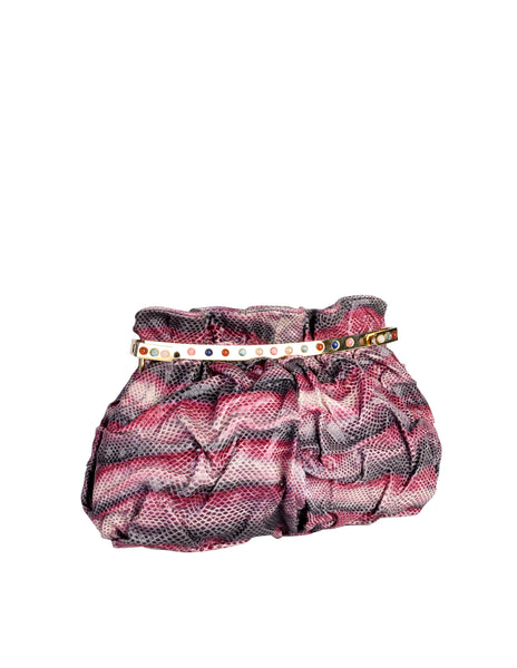 Carlo Fiori Vintage Ruched Pink Purple Grey Snakeskin Shoulder Bag