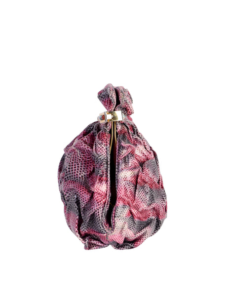 Carlo Fiori Vintage Ruched Pink Purple Grey Snakeskin Shoulder Bag