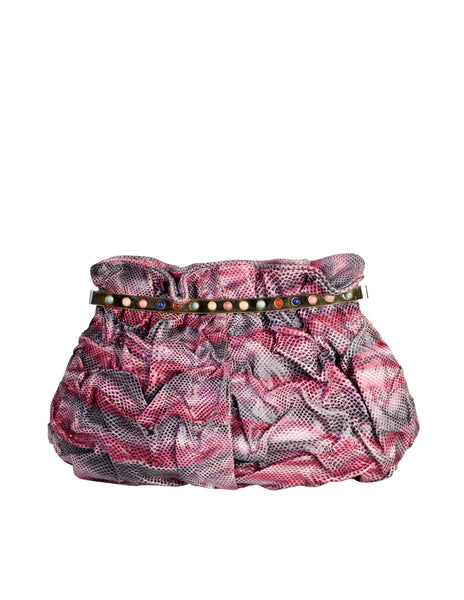 Carlo Fiori Vintage Ruched Pink Purple Grey Snakeskin Shoulder Bag