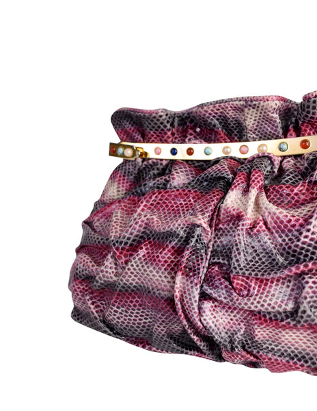 Carlo Fiori Vintage Ruched Pink Purple Grey Snakeskin Shoulder Bag
