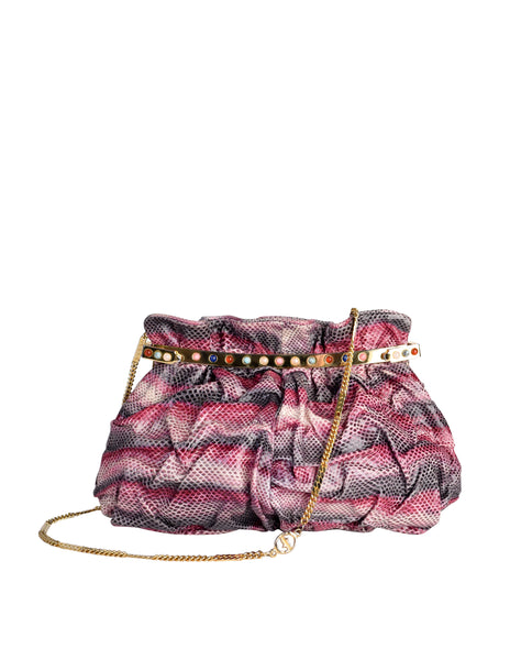 Carlo Fiori Vintage Ruched Pink Purple Grey Snakeskin Shoulder Bag