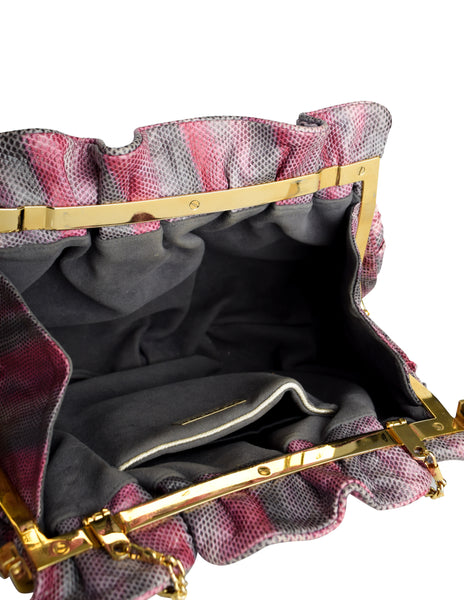 Carlo Fiori Vintage Ruched Pink Purple Grey Snakeskin Shoulder Bag