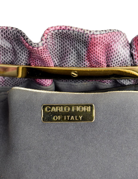 Carlo Fiori Vintage Ruched Pink Purple Grey Snakeskin Shoulder Bag