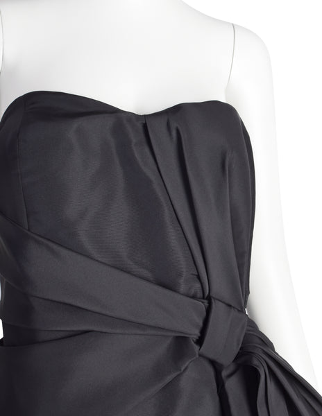 Carolina Herrera Vintage Black Silk Faille Gathered Knot Evening Gown