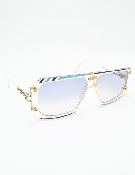 Cazal Vintage Asymmetrical Navy and Aqua Blue Sunglasses 867 649