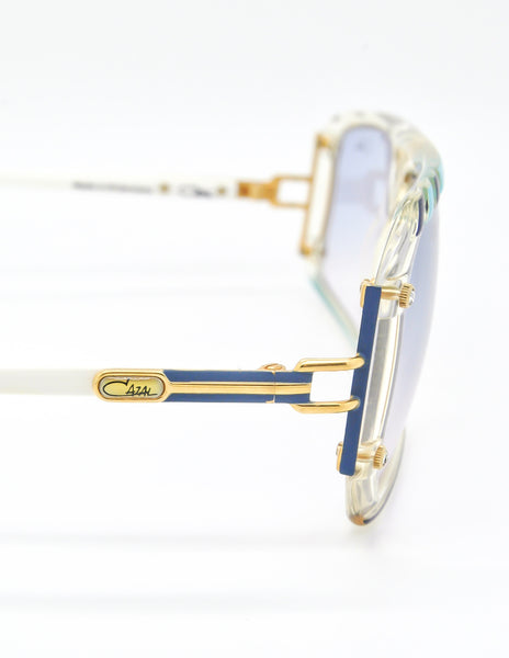 Cazal Vintage Asymmetrical Navy and Aqua Blue Sunglasses 867 649