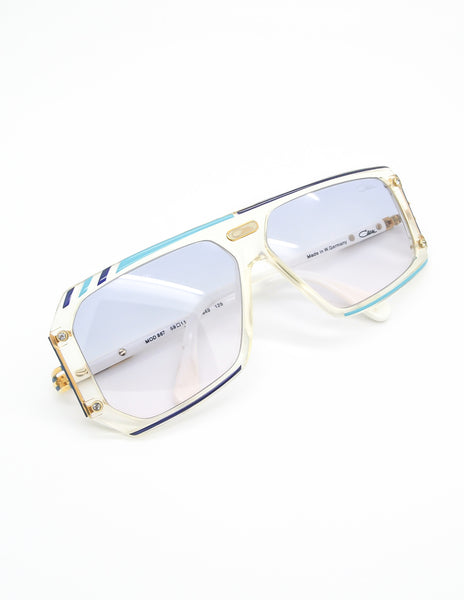 Cazal Vintage Asymmetrical Navy and Aqua Blue Sunglasses 867 649