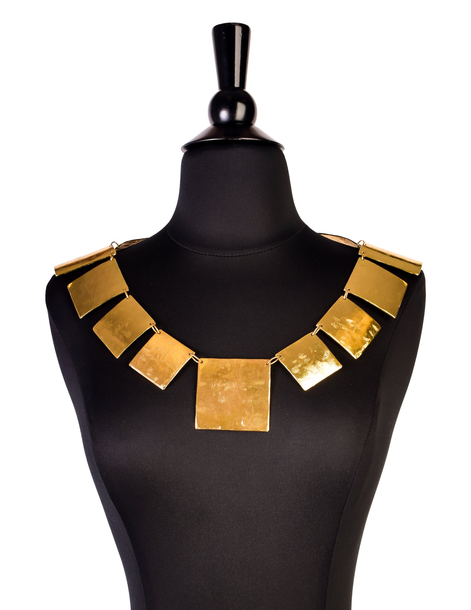Cecile & Jeanne Vintage Massive Modernist Brushed Gold Decollete Neck Piece Necklace
