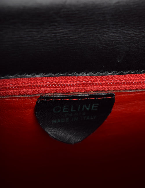 Celine Vintage Black Leather Gold Carriage Logo Flap Celine Vintage Black Leather Gold Carriage Logo Flap