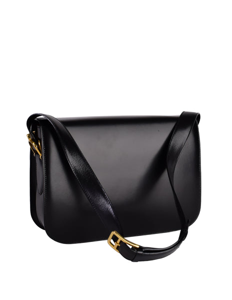 Celine Vintage Black Leather Gold Carriage Logo Flap Shoulder Bag ...