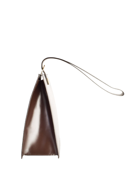 Celine Vintage Chocolate Brown Leather Gold Logo Ring Tote Style Bag