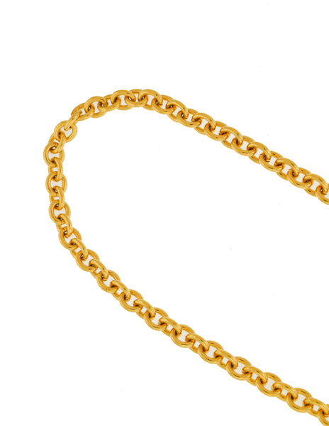 Celine Vintage Gold Oversized Celine Paris Pendant Chain Necklace