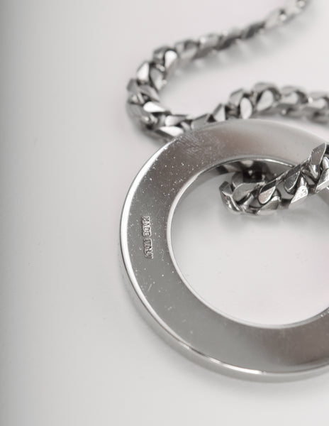 Celine Vintage 1990s Silver Namesake Ring Pendant Chain Necklace