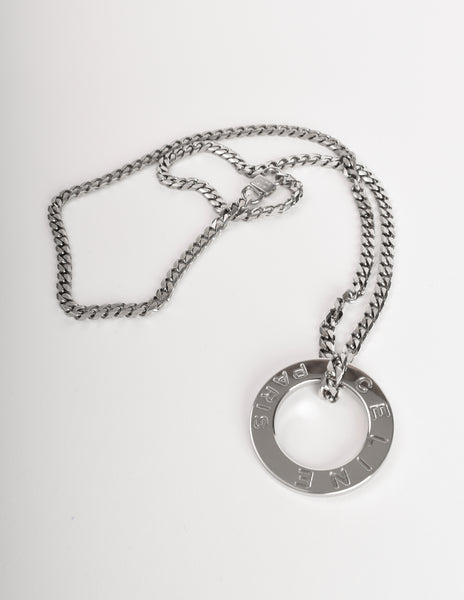 Celine Vintage 1990s Silver Namesake Ring Pendant Chain Necklace