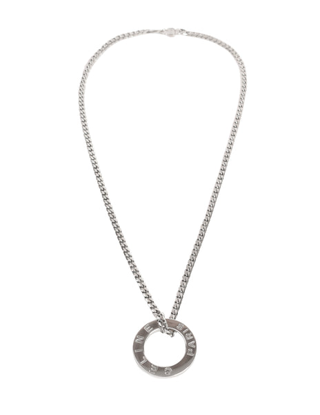 Celine Vintage 1990s Silver Namesake Ring Pendant Chain Necklace