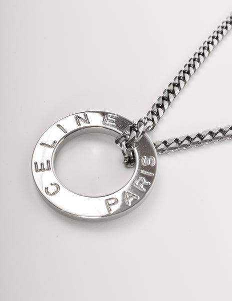 Celine Vintage 1990s Silver Namesake Ring Pendant Chain Necklace