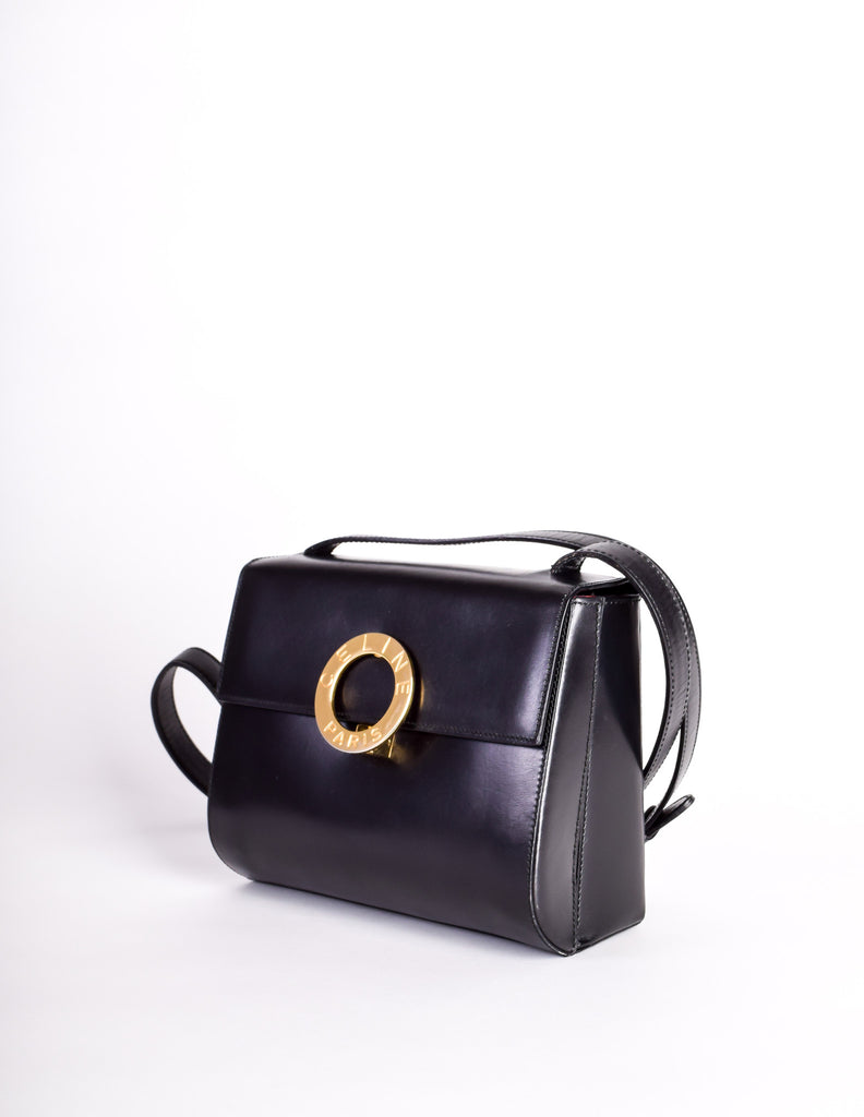 Celine Vintage Gold Circle Black Leather Structured Shoulder Bag – Amarcord  Vintage Fashion