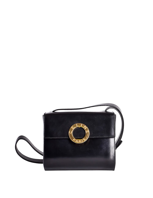 Celine Vintage Gold Circle Black Leather Structured Shoulder Bag – Amarcord  Vintage Fashion
