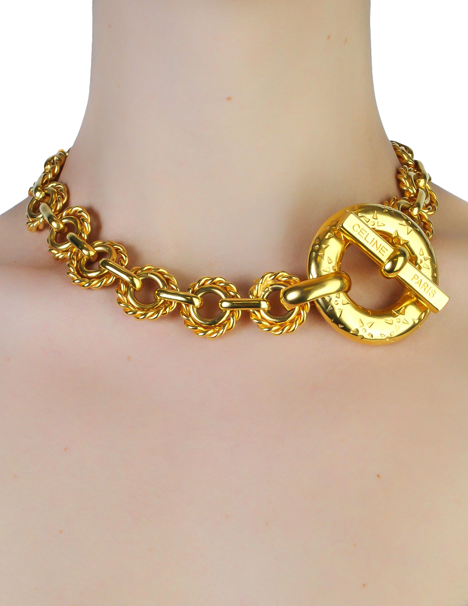 Celine Vintage Iconic Gold Star Toggle Choker Necklace