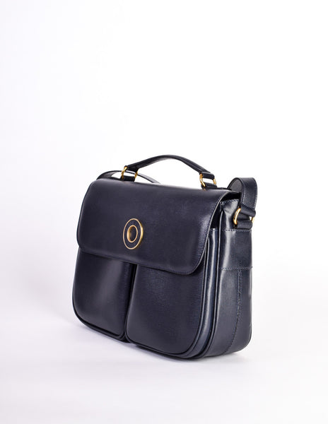 Celine Vintage Navy Blue Leather Messenger Bag - Amarcord Vintage Fashion
 - 2