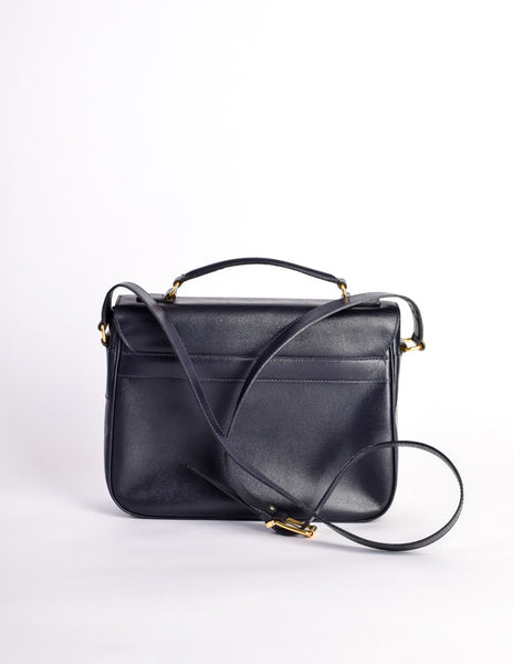 Celine Vintage Navy Blue Leather Messenger Bag - Amarcord Vintage Fashion
 - 5
