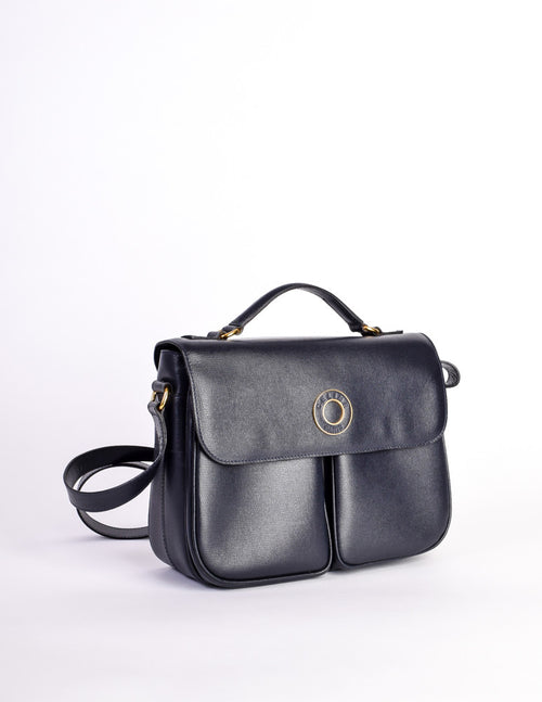 Celine Vintage Monogram Bag in Blue Black Canvas and Leather. 