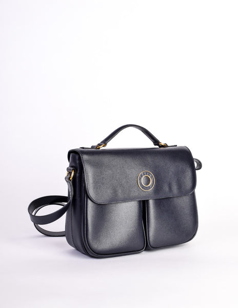 Celine Vintage Navy Blue Leather Messenger Bag - Amarcord Vintage Fashion
 - 3