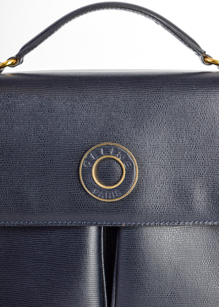 Celine Vintage Navy Blue Leather Messenger Bag