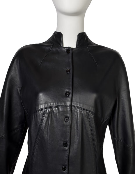 Chado Ralph Rucci Vintage Blue Black Paneled Leather Jacket