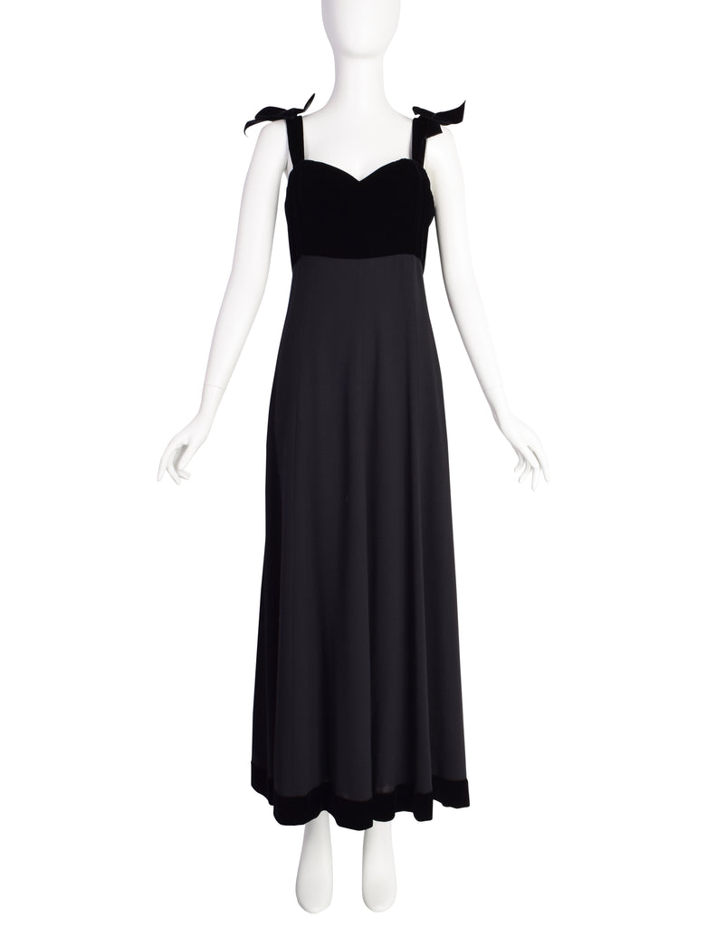 Chanel Vintage AW 1993 Black Velvet & Wool Maxi Bow Evening Dress Amarcord Vintage Fashion Chanel Vintage AW 1993 Black Velvet & Wool Maxi Bow Evening Dress Amarcord Vintage Fashion