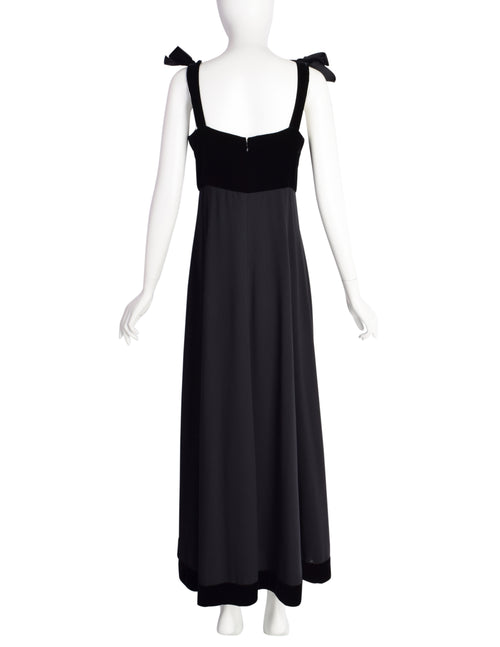 Chanel Vintage AW 1993 Black Velvet & Wool Maxi Bow Evening Dress Amarcord Vintage Fashion Chanel Vintage AW 1993 Black Velvet & Wool Maxi Bow Evening Dress Amarcord Vintage Fashion
