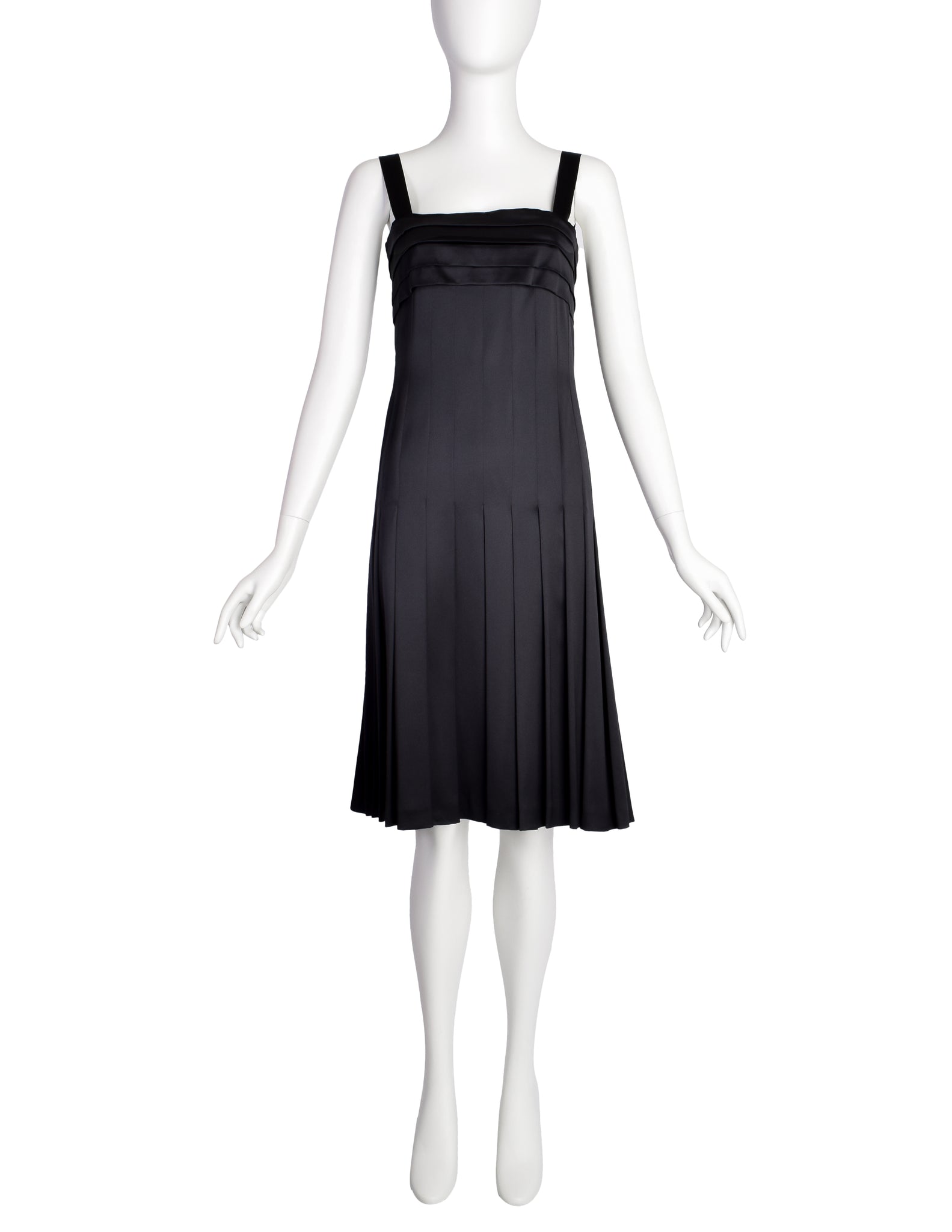 Chanel Vintage SS 2005 Black Pleated Silk Charmeuse Dress