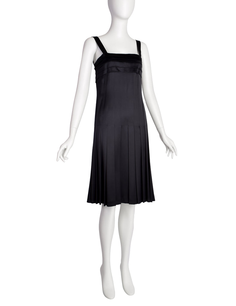 Chanel Vintage SS 2005 Black Pleated Silk Charmeuse Dress