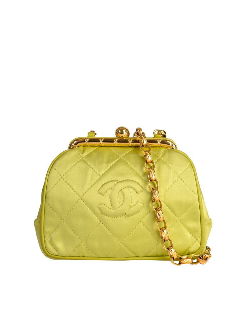 Chanel Vintage Avocado Lime Green Satin Matelasse Quilted CC Logo Gold –  Amarcord Vintage Fashion