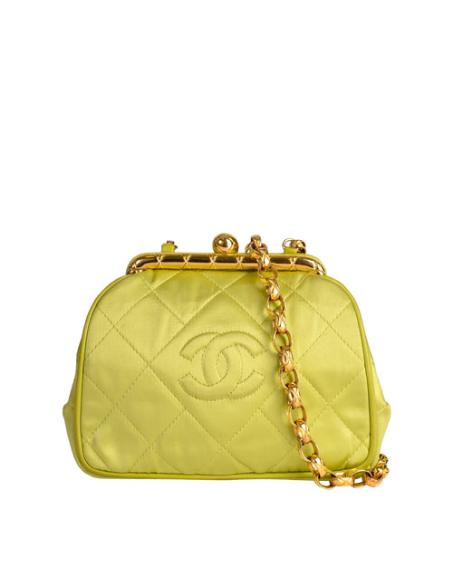 Chanel Quilted CC Red Satin Chain Around Clutch Bag