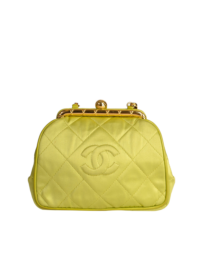 Chanel Vintage Avocado Lime Green Satin Matelasse Quilted CC Logo Gold –  Amarcord Vintage Fashion