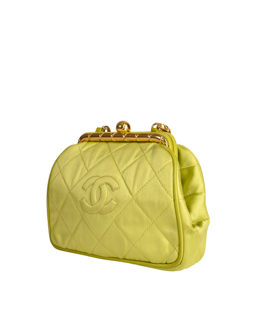 Vintage CHANEL Quilted Matelasse CC Logo Navy Lambskin Chain