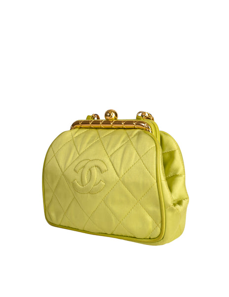 CHANEL CC Logo Vintage Quilted Silk Lucite Chain Mini Bag Brown