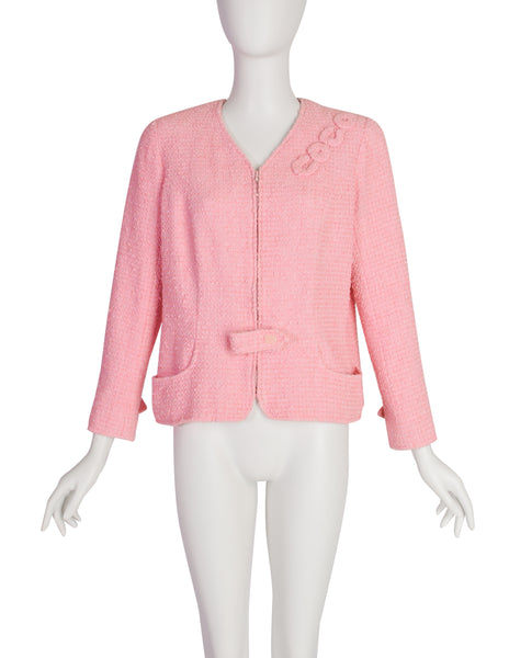 Chanel Vintage 2004 Cruise 'COCO' Baby Pink Cotton Boucle Blazer Jacket
