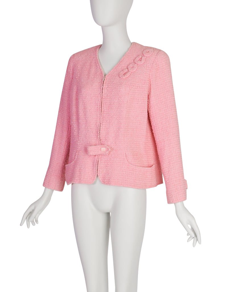 Chanel Vintage 2004 Cruise 'COCO' Baby Pink Cotton Boucle Blazer