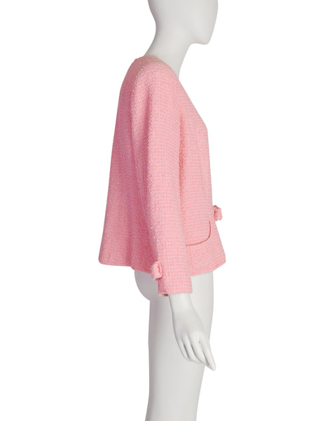 Chanel Vintage 2004 Cruise 'COCO' Baby Pink Cotton Boucle Blazer Jacket