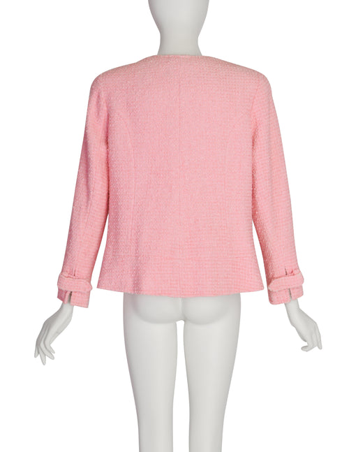 Chanel Vintage 2004 Cruise 'COCO' Baby Pink Cotton Boucle Blazer