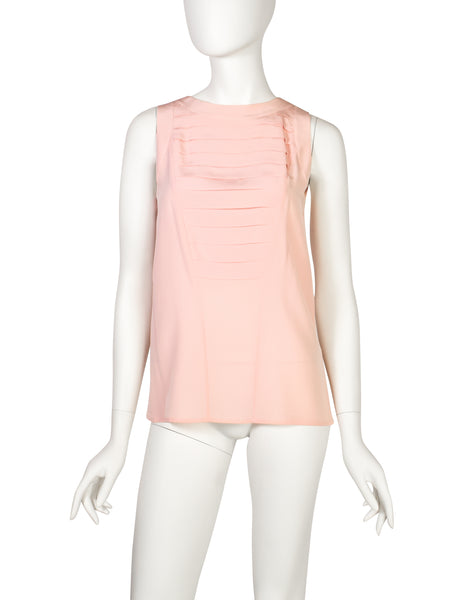 Chanel Vintage Baby Pink Silk Pleated Panel Button Back Tank Top