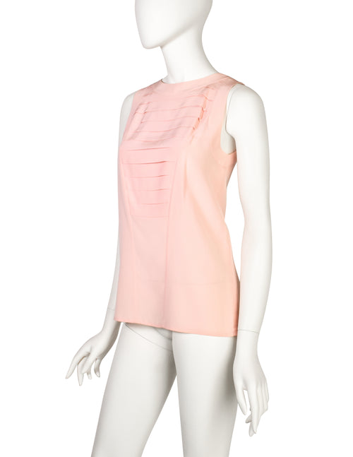 Chanel Vintage Baby Pink Silk Pleated Panel Button Back Tank Top