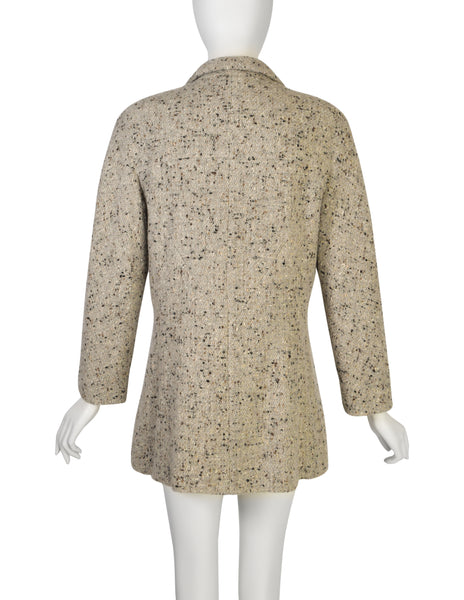 Chanel Vintage AW 1999 Greige Lurex Fleck Wool Metal Toggle Longline Blazer Jacket