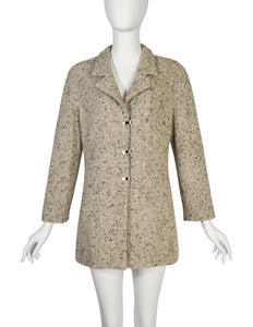 Chanel Vintage AW 1999 Greige Lurex Fleck Wool Metal Toggle Longline Blazer Jacket