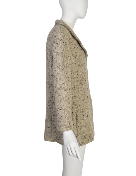 Chanel Vintage AW 1999 Greige Lurex Fleck Wool Metal Toggle Longline Blazer Jacket