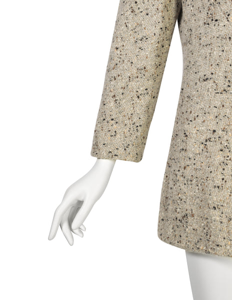 Chanel Vintage AW 1999 Greige Lurex Fleck Wool Metal Toggle Longline Blazer Jacket