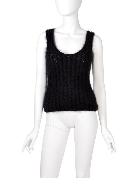 Chanel Vintage AW 2002 Black Angora Knit Sleeveless Sweater Tank Top