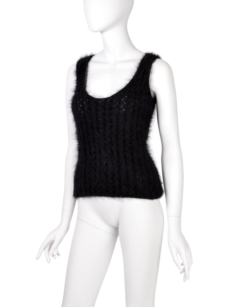 Chanel Vintage AW 2002 Black Angora Knit Sleeveless Sweater Tank Top